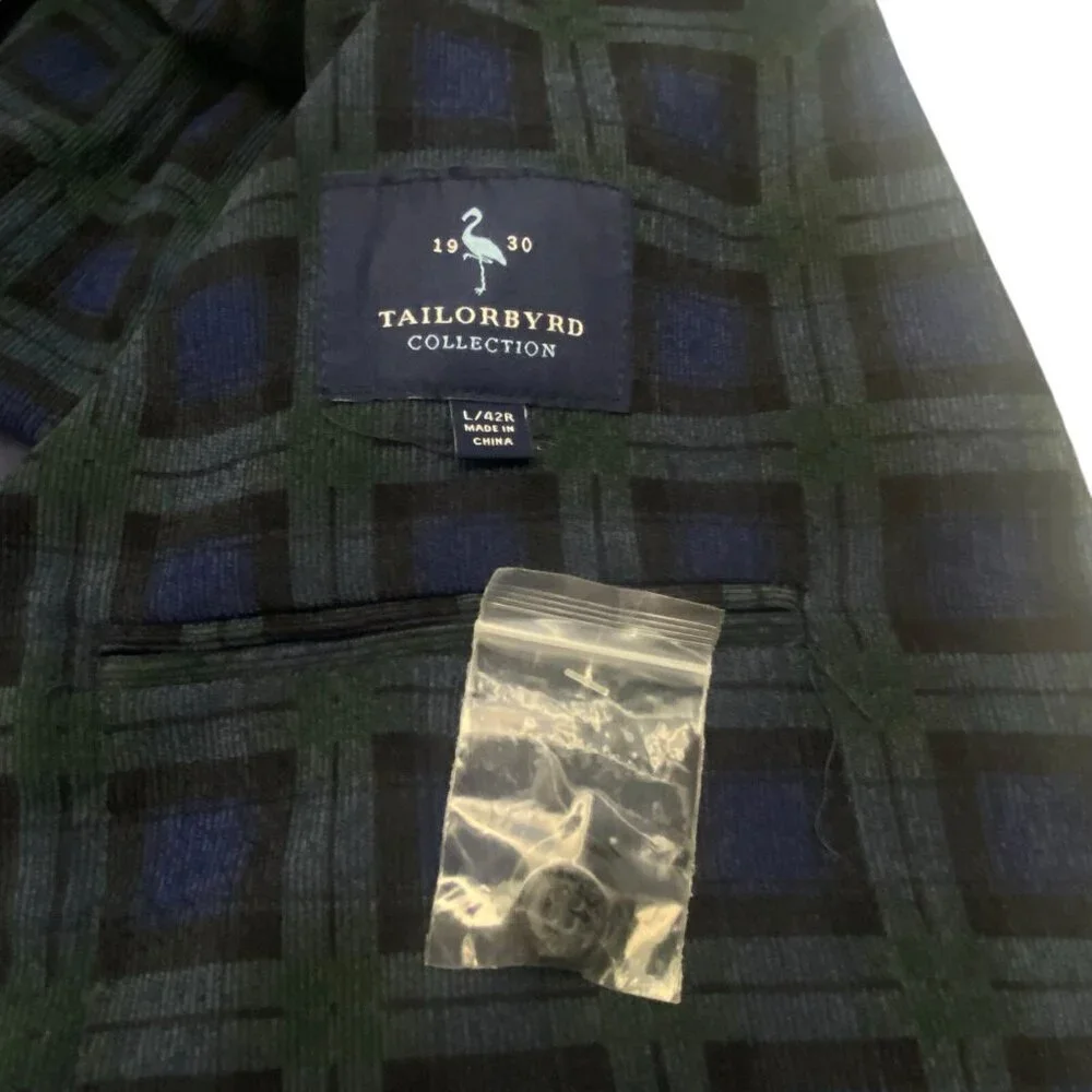 TAILORBYRD Men Sports Coat Sz L/42R Blue Unconstructed Shadowplaid Short Texture